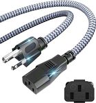 Power Cord -3 Prong AC Power Cable 1.64FT/0.5m Nylon Braided Replacement 3 Pin Power Cord,10A 18AWG Universal Power Cord for Computer,Monitor, Printer,PC,TV,Projector,Power Supply Cable-UL Certified