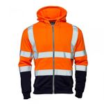 MyShoeStore Hi Vis Viz 2 Two Tone Hoody Sweatshirt High Visibility Workwear Jumper Reflective Tape Band Work Fleece Safety Sweat Shirt Warm Security Jacket Work Wear Top(Zip Hoody Orange Navy,M)