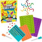 Gummy Bear & Worm Mold, BPA Free Silicone Candy Molds, Set of 4 Trays & Droppers for 140 Candies