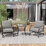 Grand patio 3-Piece Furniture Seating Motion Chairs Set Outdoor Bistro Set Steel Conversation Sets Glider Rocking Chair with Comfortable Gray Cushions Square Coffee Table for Garden Lawn & Poolside