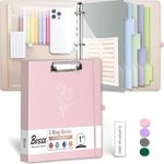 3 Ring Binder, 1 Inch Linen Binder Organizer for Letter Size (8.5" x 11") Paper with 5-Tabs Pockets Dividers, BVSSX Leather Three Ring Binders with Clipboard, Plastic Folder, Pen Loop - Pink Tulips