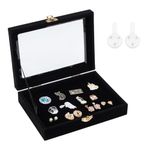 NBEADS Black Velvet Pin Display Case, 20.3x16.3x4.8cm Wall Hanging Brooch Jewelry Storage Case Wooden Presentation Boxes with Glass Window and Hangers for Coin Medals Pins Badges Display and Storage