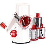 Ourokhome Cheese Grater Vegetable Slicer - Rotary Round Drum Grater Chopper with 3 Stainless Steel Drums Strong Suction Base