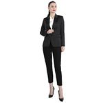 YYNUDA Women 2 Piece One Button Suit Long Sleeve Blazer Office Lady Business Trousers Suits Black M