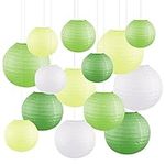 QYCX 16 Pack Chinese Paper Lanterns Chinese Green White Paper Lantern Hanging Paper Lanterns Round Paper Lanterns Wedding Lantern 4" 6” 8” 10” Birthday Wedding Jungle Safari Party Decorations