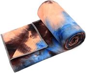 Eunzel Yoga Towel,Hot Yoga Mat Towel with Grip Dots Sweat Absorbent Non-Slip for Hot Yoga, Pilates and Workout 24" x72", Blue & Brown