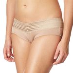 Olga Women's No Pinching No Problems Dig-Free Comfort Waist with Lace Microfiber Hipster 5609j, Toasted Almond, S