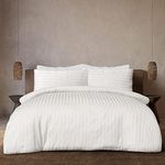 Sleepdown Soft Hotel Quality 225 Thread Count Polycotton Satin Stripe Duvet Cover Set With Pillowcases in White Colour (Double)