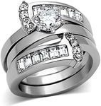 Marimor Jewelry Women's Round Cut Silver Stainless Steel AAA Cubic Zirconia Wedding Ring Band Set Size 7