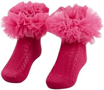 OYOANGLE Girl's 1 Pairs Cute Ruffle Trim Ankle Socks Breathable Lightweight Dress Sock Hot Pink 2-3Y