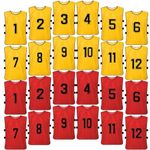 Anzices Soccer Jerseys, 24 Pack Scrimmage Training Vests Numbered Pinnies Athletic Bibs for Basketball, Football, Hockey - Red & Yellow