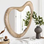 HLFMVWE Asymmetrical Wall Mirror, Large 65 x 45cm Irregular Mirror for Wall Modern Wood Frame Unique Shape Wall Mounted Vanity Artistic Mirror Decorative for Living Room Bedroom Bathroom Entryway