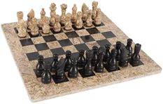 RADICALn 16 Inches Handmade Fossil Coral and Black Marble Full Chess Game Original Marble Chess Set