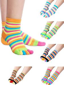 SATINIOR 6 Pairs Full Toe Socks Toe Separated Cotton Socks Colorful Stripe Socks for Women Men, Multicoloured, One size