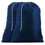 Handy Laundry Nylon Bag - Locking Drawstring Closure and Machine Washable. These Large Bags will Fit a Laundry Basket and Strong Enough to Carry up to Three Loads of Clothes. (Navy Blue | 2-PACK)