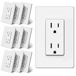 BESTTEN 15 Amp Decorator Wall Receptacle Outlet with Mid-Size Screwless Wallplate, 15A/125V/1875W, Non-Tamper-Resistant, for Residential and Commercial Use, cUL Listed, White, 10 Pack