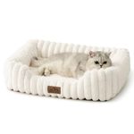 COZY KISS Orthopedic Dog Bed for Small Dogs - Soft Washable Cat Sofa, Warm and Cute Faux Fur Rectangle Bed with High Surrounding for Pet, Fluffy, Non-Slip, 25x21x6 inch, Cream