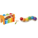 Hape E0305 Early Melodies Pound and Tap Bench & Melissa & Doug Rainbow Caterpillar Gear Toy With 6 Interchangeable Gears