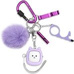 Safe Sound Personal Alarm, 6 Pcs Keychain Accessories with Alarm Keychain with LED Light, Cute Pom Pom, Whistle, and Locking Carabiner Clip