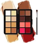 16 Colors Cream Blush Contour Highlighter Makeup Palette with Brush, Colored Correcting Concealer Contour Cream,Longlasting Blendable Matte Blush Powder Highlighter Concealer Foundation Palette Makeup Set
