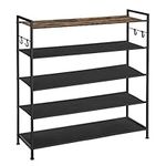 SONGMICS 5-Tier Shoe Rack, Metal Shoe Shelf, Oxford Fabric Shelves, for 20-25 Pairs of Shoes, 29 x 89 x 92.5 cm, 4 Hooks, Open Shoe Cabinet for Hallway Bedroom, Rustic Brown and Black LMR035B01