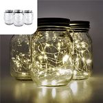 Gadgy Mason Jar Lights Solar Powered - Set of 3 Solar Table Lights Outdoor Garden - 20 LED Fairy Light Solar Lamp - Solar Lantern for Garden, Patio or Balcony