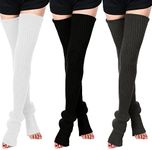 SATINIOR Leg Warmers 3 Pairs Thigh High Leg Warmers Knit Long Leg Warmers Warm Sweater Leg Warmers Women Leg Footless Socks, Black, White, Dark Grey