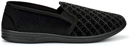 Jo & Joe Mens Austin Twin Gusset Slip On Carpet Slippers With Extra Large Sizes Black 14 UK