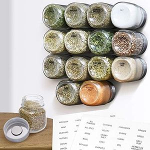 IMPRESA [15 Pack Large 4oz Magnetic Spice Jars - Glass - Fridge Mounted Spice Jars - Spice Rack – Stylish Spice Storage