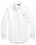 POLO RALPH LAUREN Men's Classic Oxford Long Sleeve Sport Shirt, White With Solid Navy Pony, XXL