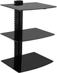 Mount-It! Floating Wall Mounted AV Entertainment Shelf for DVD Players, Cable Boxes, Audio, Gaming Systems, 3 Black Tempered Glass Height Adjustable Shelves (52.8 Lbs Capacity)