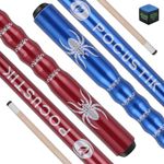 POCUSTIK Pool Sticks Set of 2, 58" Ergonomic Design Pool Cues,Canadian Maple Billiard Table Stick, House Bar Cue Sticks for Men Women - Blue & Red