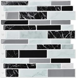 LONGKING 10-Sheet Peel and Stick Tile Backsplash, Vinyl 3D Self-Adhesive Tile Stickers for Kitchen, Bathroom, Counter Top, Marble 79