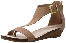 Kenneth Cole REACTION Women's Gal T-Strap Wedge Sandal, Chai, 7.5