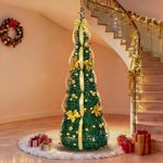 Outopee 6FT Pop Up Artificial Christmas Tree, Pre-lit Collapsible Xmas Tree with 80 Lights, 8 Lighting Modes and Golden Ornaments for Holiday Party Home, Office, Shop Decoration