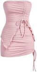 GORGLITTER Women's Two Piece Set Summer Drawstring Split Going Out Set Strapless Tube Top & Ruched Mini Skirt Set Outfit Dusty Pink X-Small