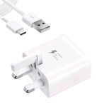 Genuine Original Samsung EP-TA200 / EP-TA20 Adaptive Fast Charging Adaptive UK Wall Plug Adapter & Samsung USB A to Type C Charge Cable Lead (White Charger & Lead)