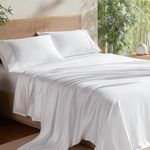 Bedsure 100% Rayon Derived from Bamboo Sheets Queen Size Set, Cooling Sheets for Hot Sleepers, Breathable & Soft Queen Bedsheets, Deep Pocket Up to 16 Inches, Bedsheet & Pillowcase Sets, White