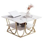 AAFIYA HANDICRAFTS-Gold Metal Coffee Table.Gold Metal Frame and a Sophisticated MDF Faux Marble top, This Coffee Table adds a Touch of Glamour and Modernity to Any Living Room