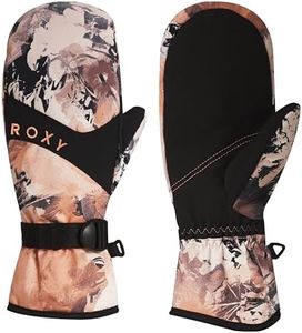 Roxy Women's Jetty Snowboard/Ski Mittens - Waterproof, Touchscreen Technology, Adjustable Wrist Straps, Peachy Pink Dreamy Picture, Medium