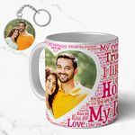 Giftjo Personalized Photo Print Mug as Valentine Day Gift with Wooden Key Chain for Lover Couple Husband and Wife