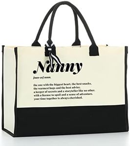 Nanny Noun Tote Bag for Women Personalized Beach Bag Waterproof Canvas Bag Inspirational Nanny Gifts Grandma Nanny Gifts for Women Mom Grandma Nana Grandmother Gigi Birthday Retirement Travel Camping
