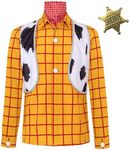 xianhsuxo Mens Western Cowboy Sheriff Costume Button Down Adults Fancy Striped Shirt Kit (Yellow, XXL)