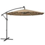 SONGMICS Cantilever Garden Parasol with Solar-Powered LED Lights, 3 m Banana Patio Umbrella with Base, Crank for Opening Closing, Sunshade with Protection UPF 50+, Taupe GPU118K01