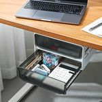 Under Desk Drawer Storage Organizer, Hidden Self-adhesive Organizer, Attachable Drawer Organizer with 2 Layers, Stick on Desk Drawer, Under Mount Drawer for Office/Classroom/Home, Black