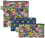 Bumkins Sandwich Bags/Snack Bags, Reusable Fabric, Washable Food Safe BPA Free - Nintendo Super Mario Power Up (3-Pack)