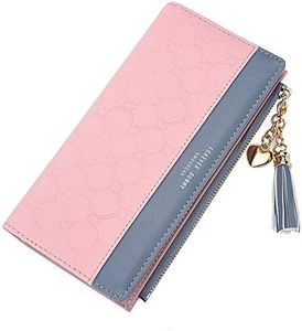 Wallets for Women Leather Cell Phone Case Holster Bag Long Slim Credit Card Holder Cute Minimalist Coin Purse Thin Large Capacity Zip Clutch Handbag Wallet for Girls Ladies (Y-Pink)