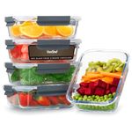 VonShef Glass Containers with Lids - 5 Piece Meal Prep Food Lunch Boxes 1L Capacity, Oven and Dishwasher Safe, Airtight Leakproof Seal Great for Batch Cooking