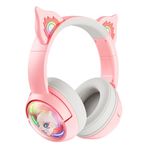 Bluetooth Cat Ear Wireless Headphones, Cat Ear Gaming Headset with Microphone Headset Pink with RGB LED Light Wireless Headphones with Cat Ears HD Stereo Sound for PC TV Tablet Game Consoles (Pink)