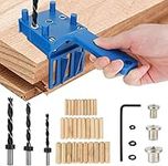 Yamvisa Dowel Jig Kit 41PCS Woodworking Dowel Jig Kit 6/8/10mm Handheld Drill Guide Bit Tools Professional Doweling Hole Saw Tools Metal Sleeve Wood Drilling Set